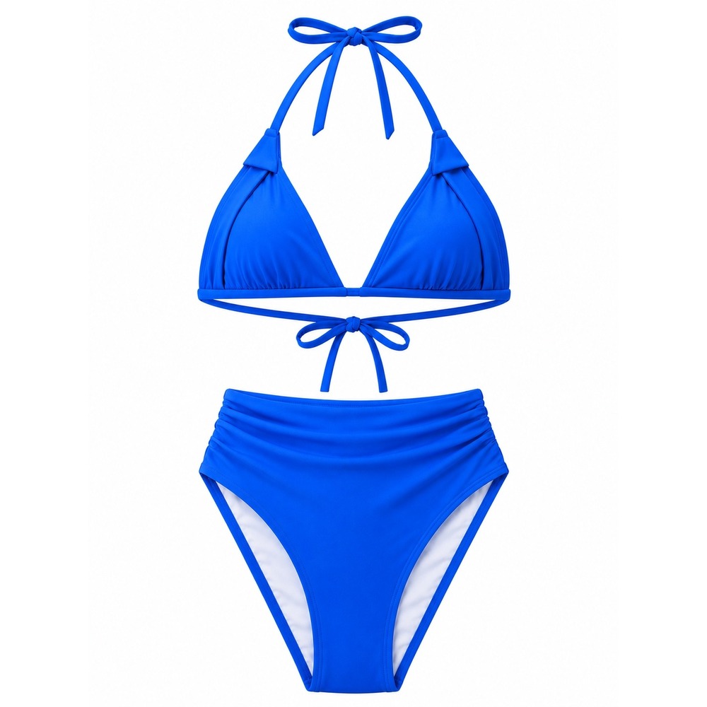 CUPSHE NWT Blue Halter Triangle High Waisted Bikini Swimsuit Set XS twist beach